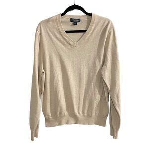 BROOKS BROTHERS Supima Cotton V-Neck Lightweight Sweater Tan M